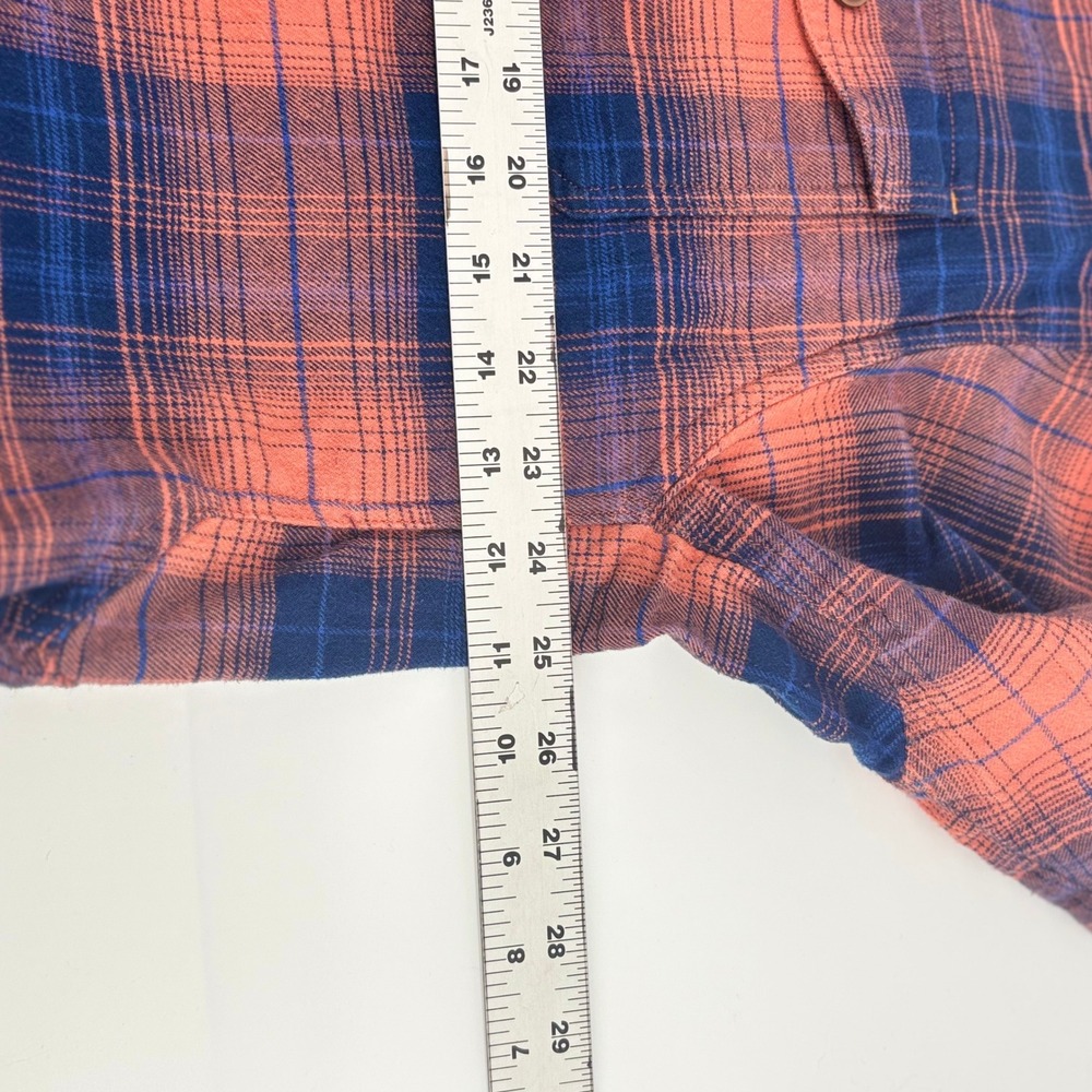 Ariat Rebar Mens Large Orange Navy Blue Plaid Flannel Work Shirt Button Down L - Picture 6 of 11